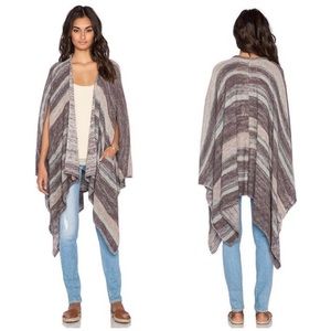 Free People Linen Blend Stripe Knit Cardigan Poncho Sweater Boho Flowy